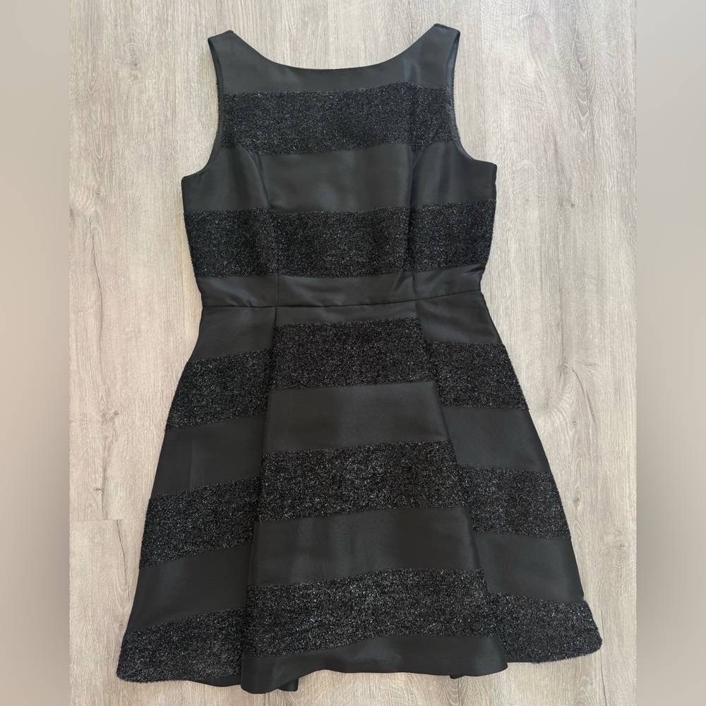 Taylor Black Textured Stripe Fit & Flare Dress Size 12